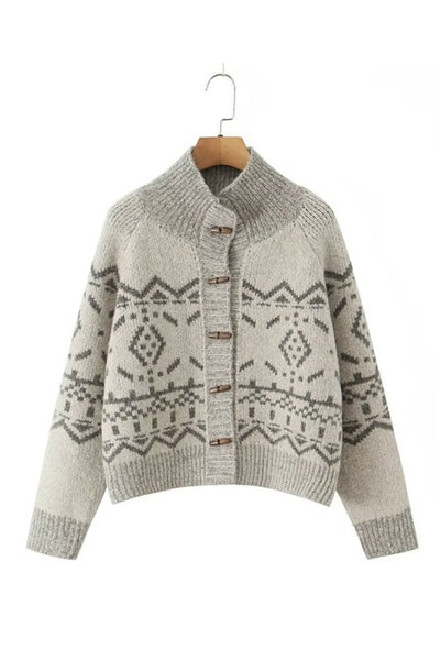 Jacquard High Neck Cardigan