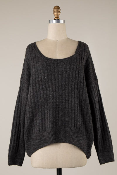 Round Neck Ribbed Soft Knit Sweater