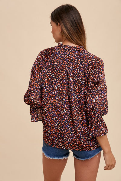 Multicolor v neck frill and riffle detail blouse