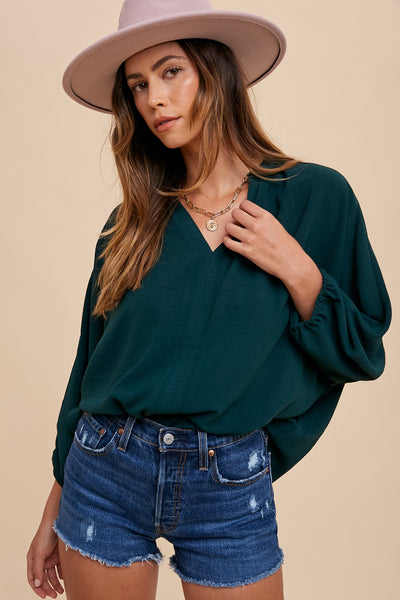 Loose fit wide fold placket woven blouse top