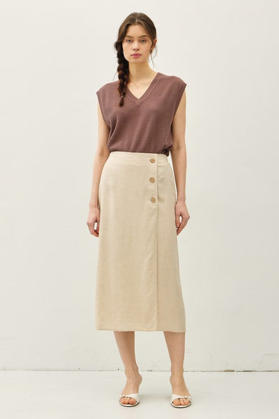 Linen Blend Midi Wrap Skirt