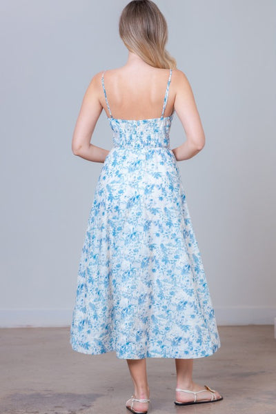 Embroidered Plunge Midi Dress