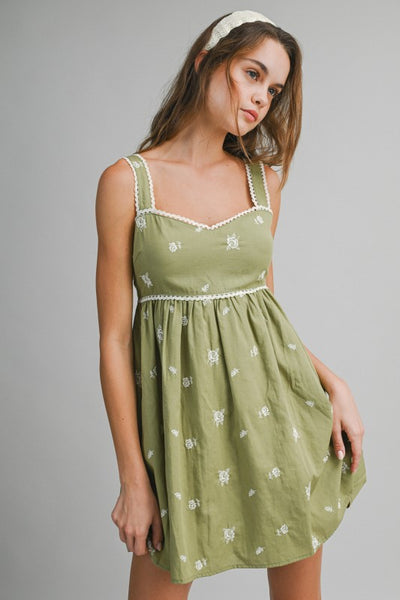 Embroidered Babydoll Mini Dress