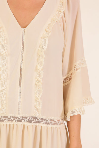 Lace Trim Tiered Midi Dress