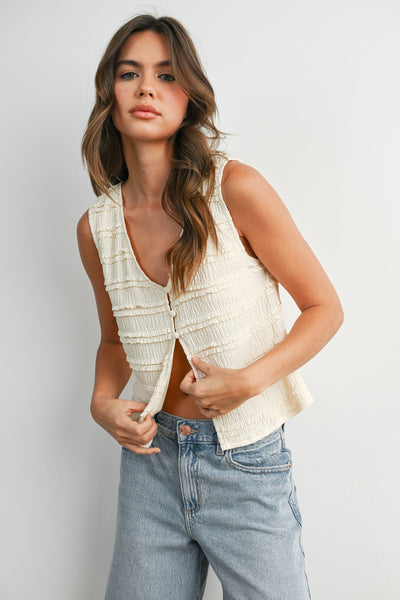 Textured Button Front Vest Top