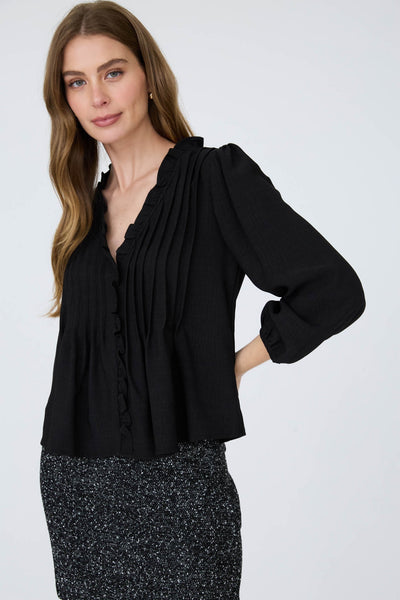 Ruffle Trim Pintuck Blouse