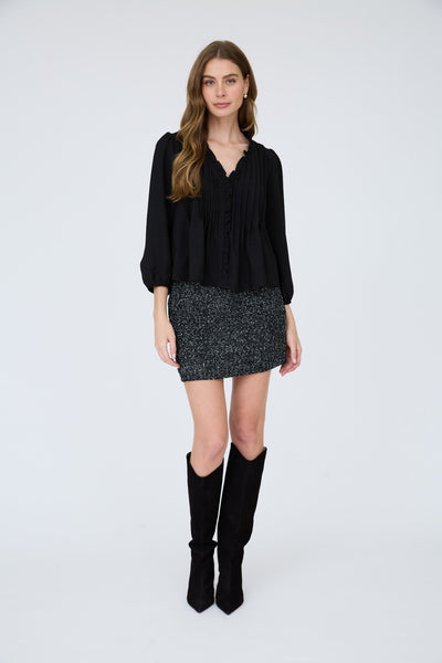 Ruffle Trim Pintuck Blouse
