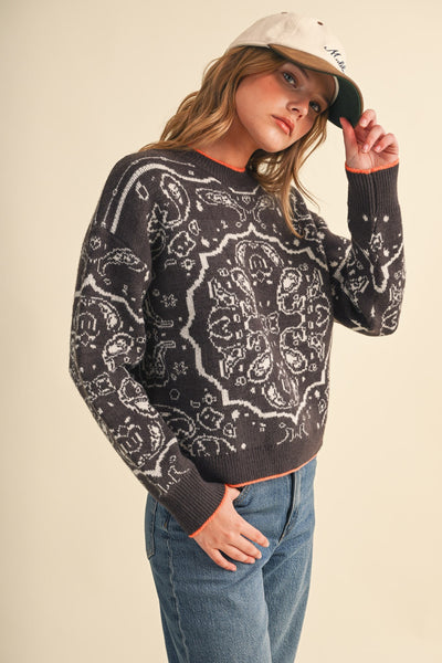 Paisley Knit Pullover Sweater