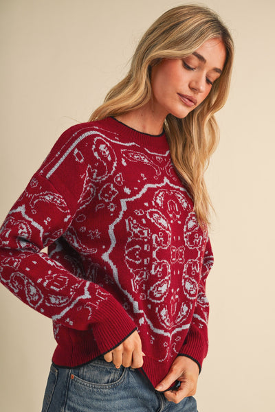 Paisley Knit Pullover Sweater
