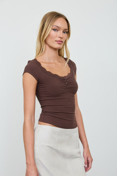 Lace Trim Henley Top