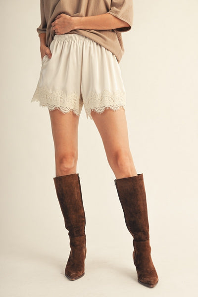 Lace Trim Satin Shorts