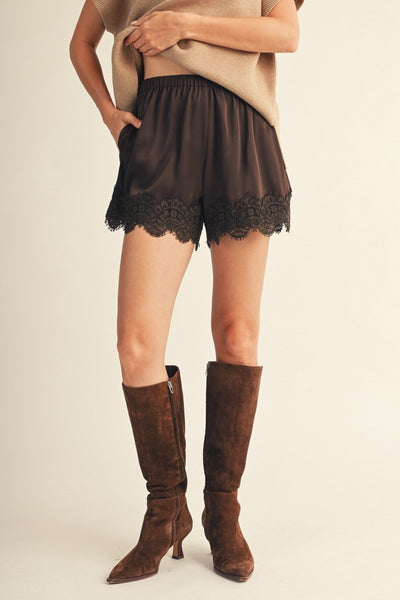 Lace Trim Satin Shorts