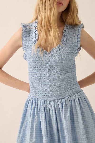 Smocked Plaid Midi Dress