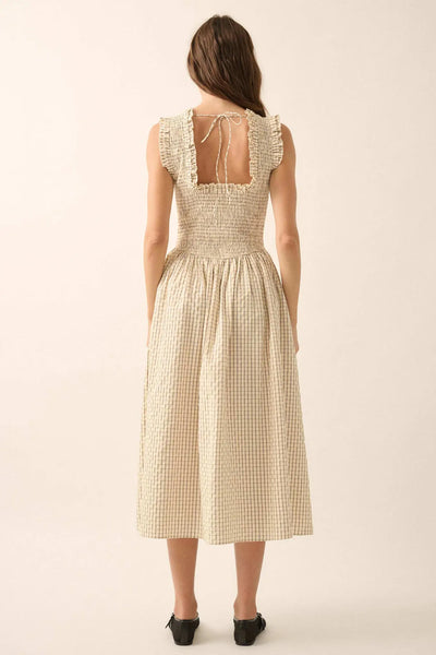 Smocked Plaid Midi Dress
