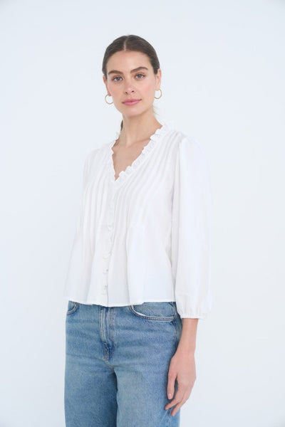 Ruffle Trim Pintuck Blouse
