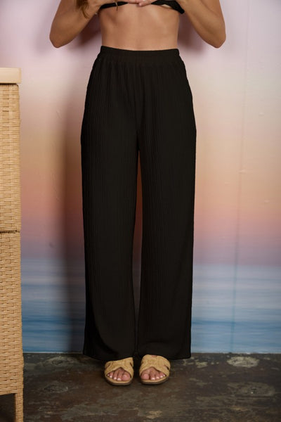 Texture Elastic Waist Pants