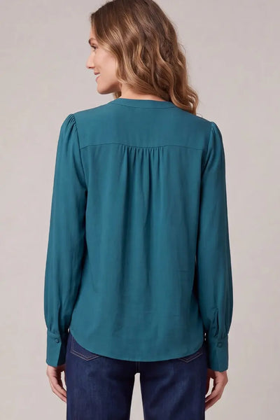 Long Sleeve Split Neck Woven Top (3 colours)