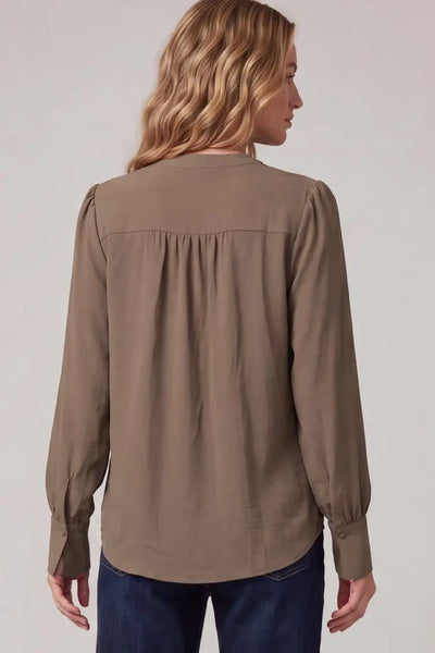 Long Sleeve Split Neck Woven Top (3 colours)