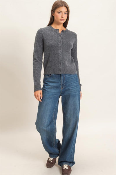 Crew Neck Simple Cardigan