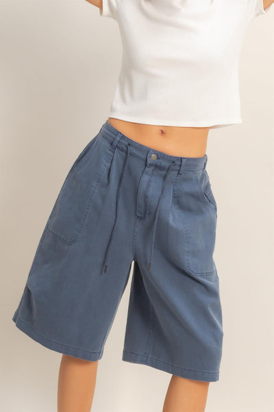 Drawstring Waist Wide Leg Shorts