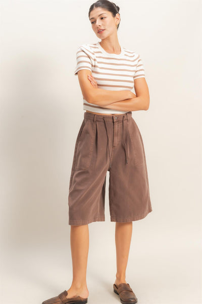 Drawstring Waist Wide Leg Shorts