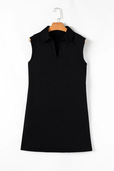Solid Collared Sleeveless Mini Dress