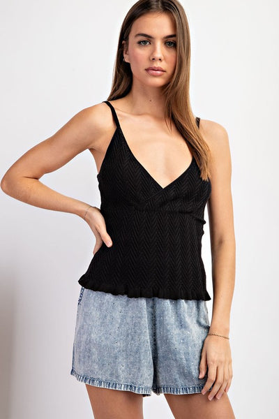 Ribbed Knit Ruffle Tank Top