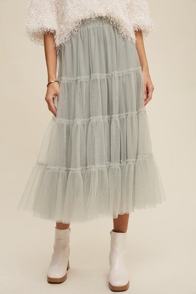 Tulle Tiered Midi Skirt
