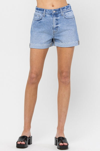 High Rise Cuffed Mom Shorts