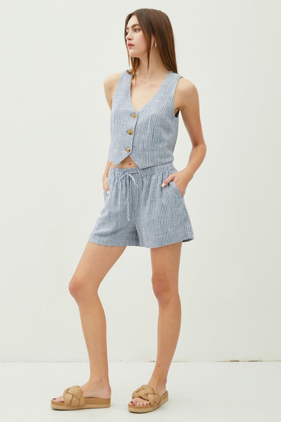 Classic Linen Pinstripe Button Up Vest