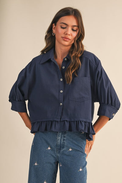 Ruffled Hem Drop Shoulder Shirts