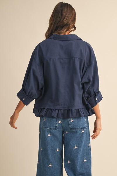 Ruffled Hem Drop Shoulder Shirts