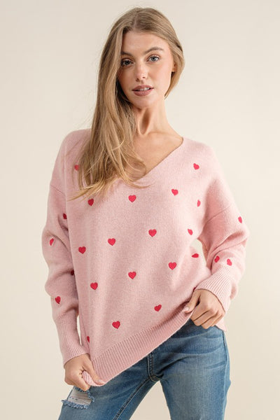 Heart Pattern Knit Pullover Sweater