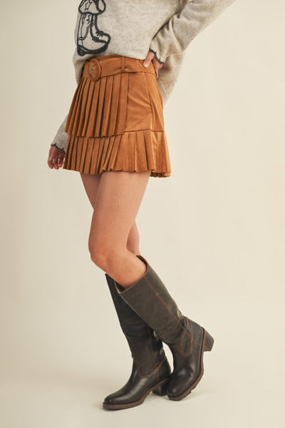 Suede Pleated Mini Skirt