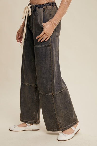 Wide Leg Denim Drawstring Pants