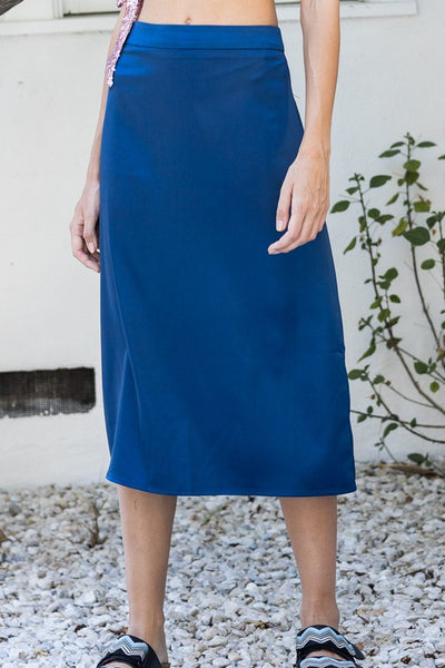 Satin Midi Skirt With Back Slit