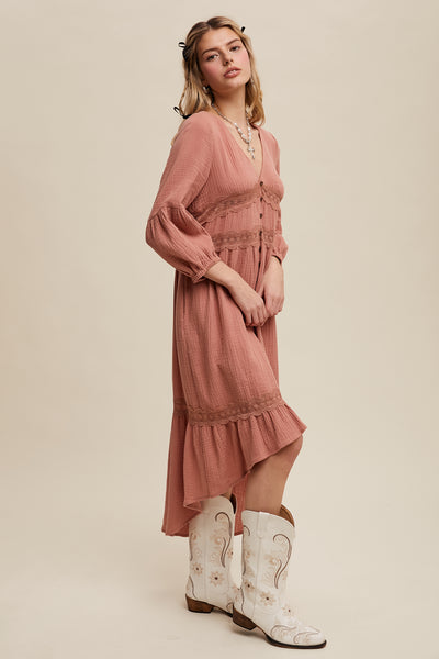 Lace Trim High Low Dress