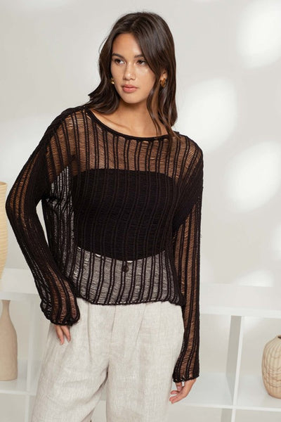Sheer Crochet Pullover Sweater