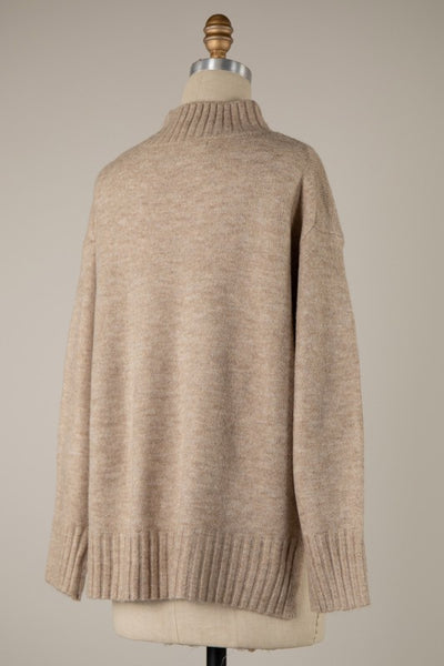 Ribbed Trim Mock Neck Sweater Top