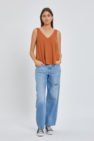 Sleeveless V Neck Solid Top