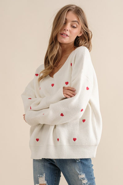 Heart Pattern Knit Pullover Sweater