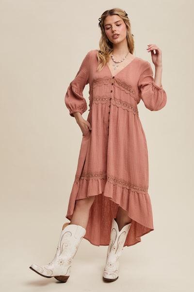 Lace Trim High Low Dress