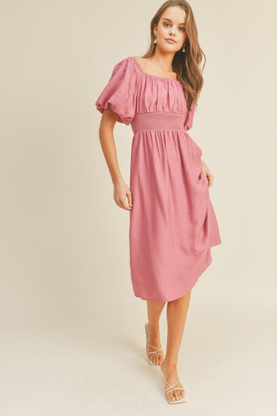 Puff Sleeve Midi Dress