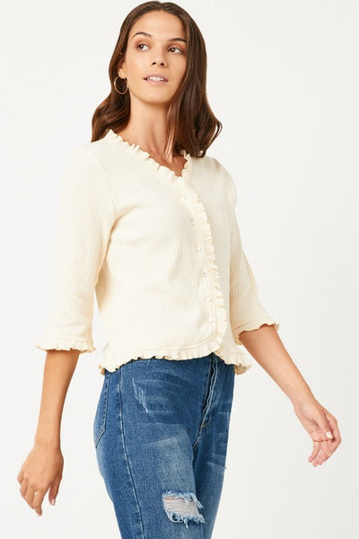 Ruffled Buttoned Cardigan