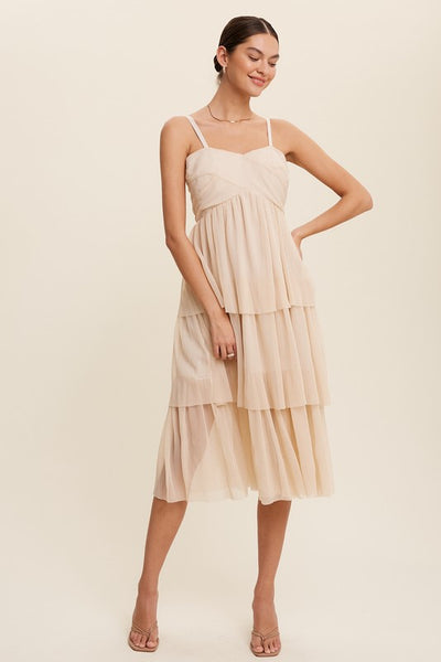 Tiered Pleated Midi Dress