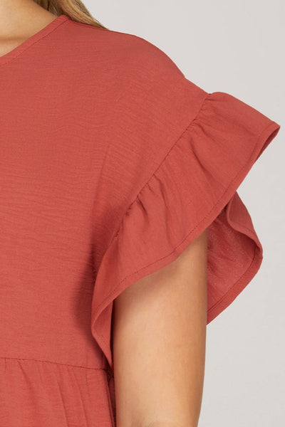 Drop Shoulder Ruffle Tiered Woven Dress