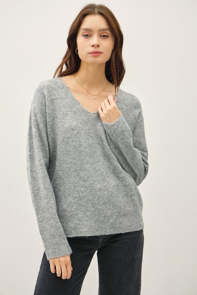 Wool Blend Relaxed V Neck Sweater