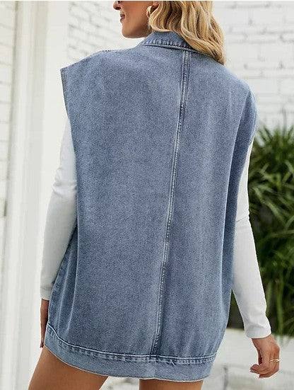 Oversized Big Pocket Denim Vest