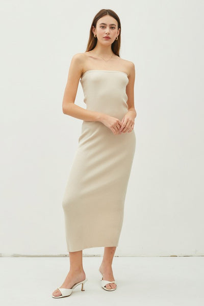 Ribbed Tube Slit Midi Dress