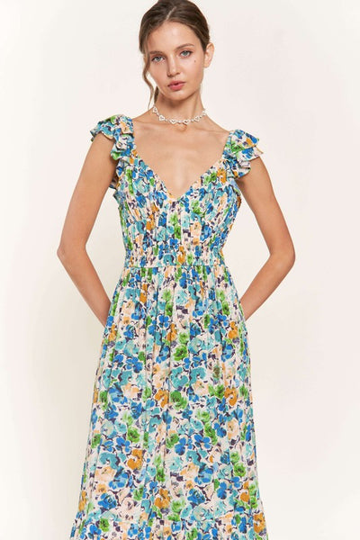 Blue Flower Midi Dress